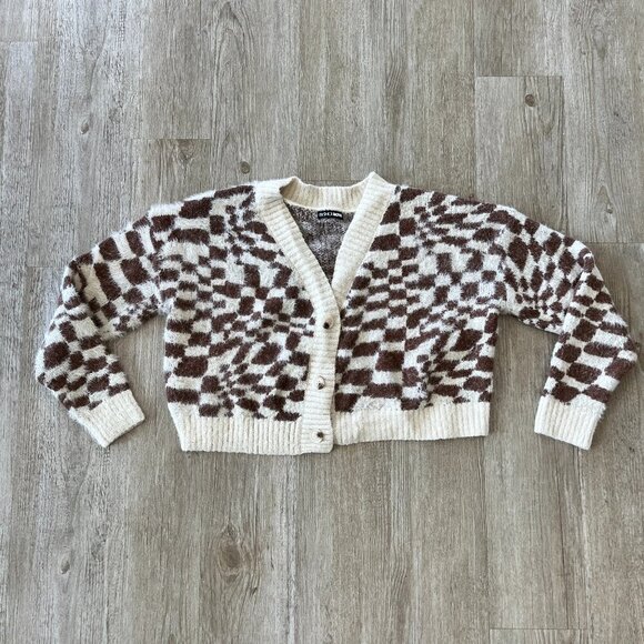 Fashion Nova Sweaters - Womens Fashion Nova Cream/Brown Cropped Sweater Cardigan - M
